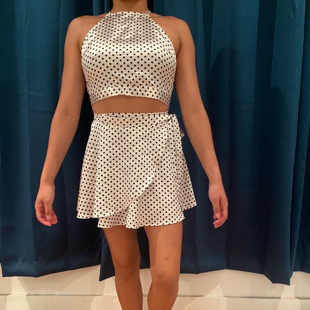 Polka dot 2 piece skirt set